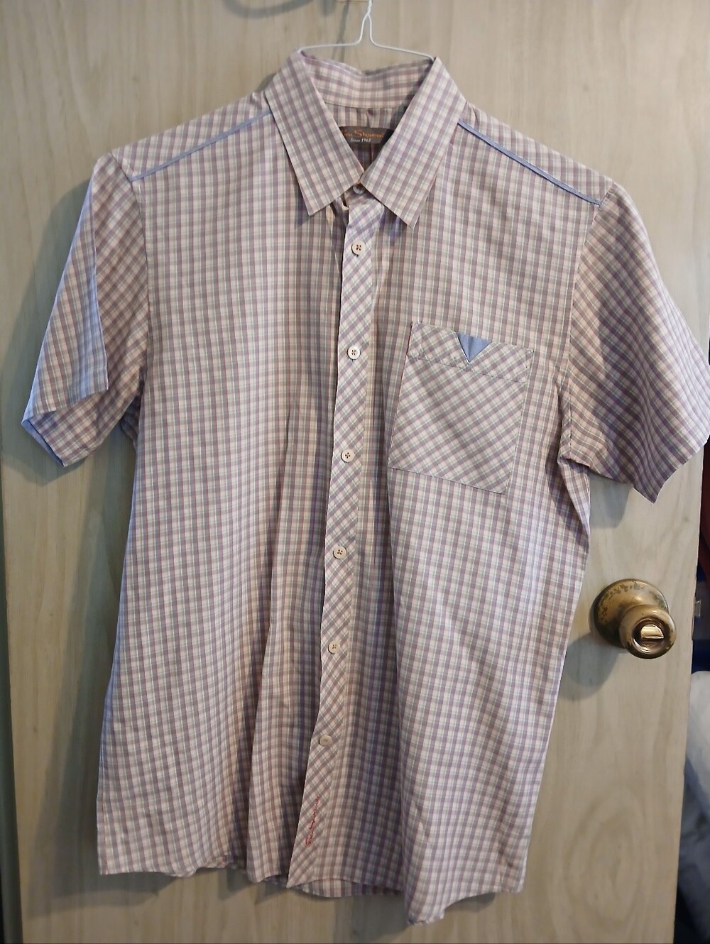 Vintage Ben Sherman Men Large Blue White Red  Yellow Plaid Short Sleeve Shirt
